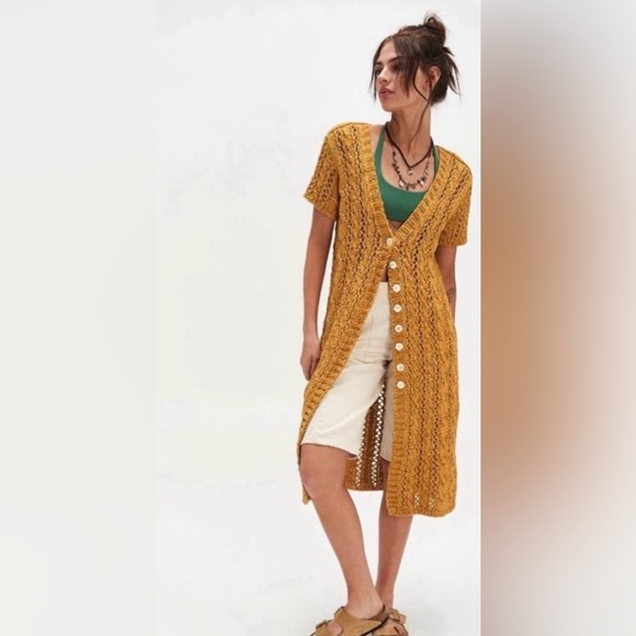 Free People Sweaters - Free People Beach Parker Long Duster Golden Honey Size L NWOT